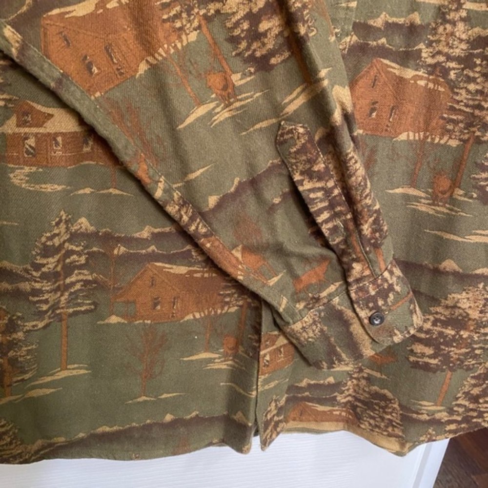 Men Eddie Bauer L flannel relaxed  fit fall autumn camouflage buttoned shirt - Picture 5 of 9